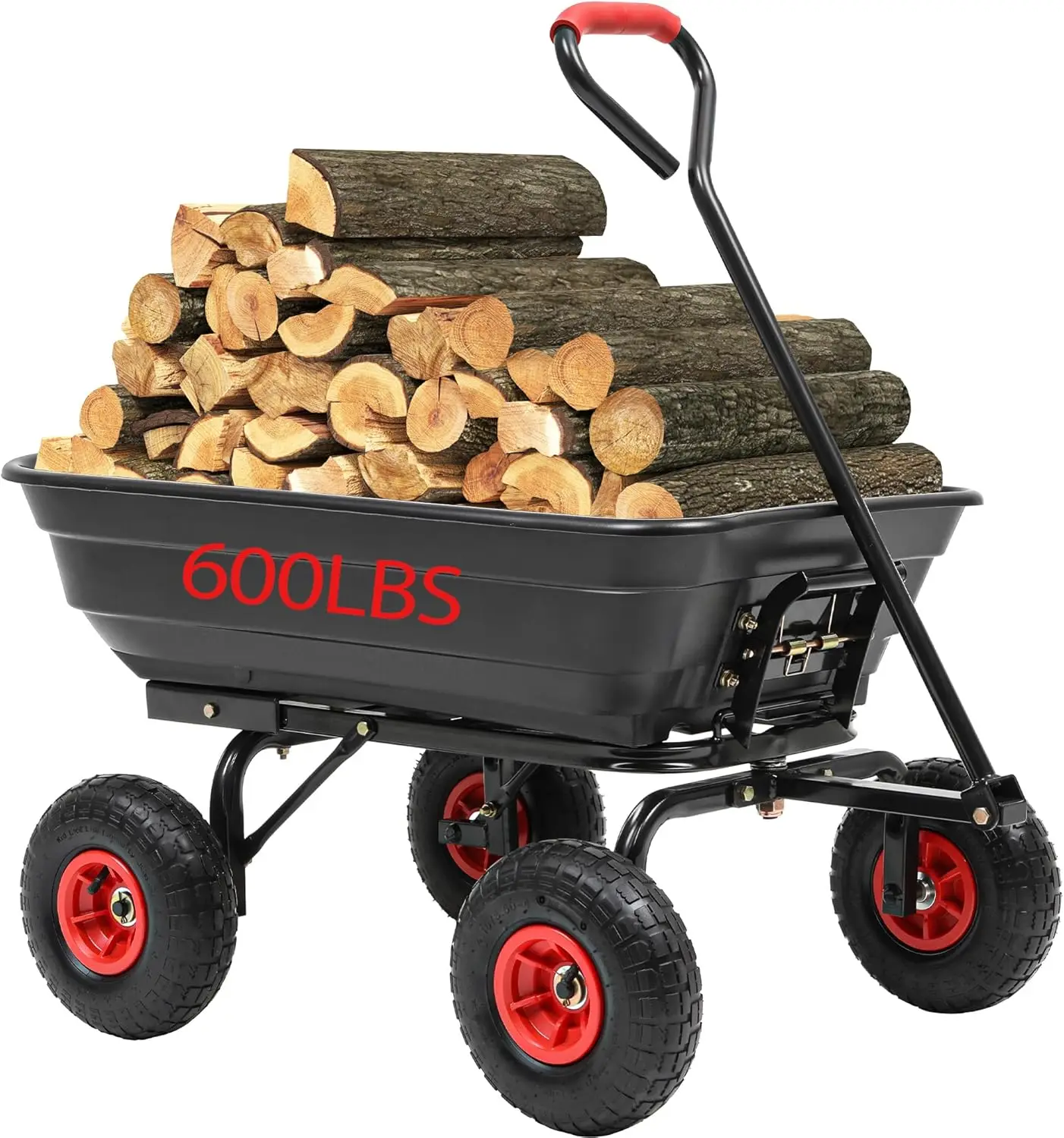 

Garden Carts-600lbs Wagon Wheelbarrows with 4 Anti-Slip Tires & Quick-Release Dumping,Heavy Duty Utility Garden Dump Cart for Ya