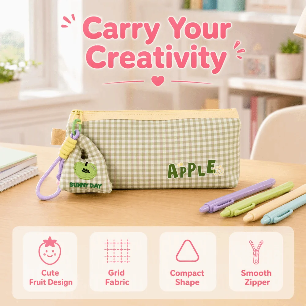 Portable Bag Oxford Cloth Pencil Case Cartoon Style Fruit Pattern Pen Bag Large Capacity Triangle Shape Pen Pouch Student