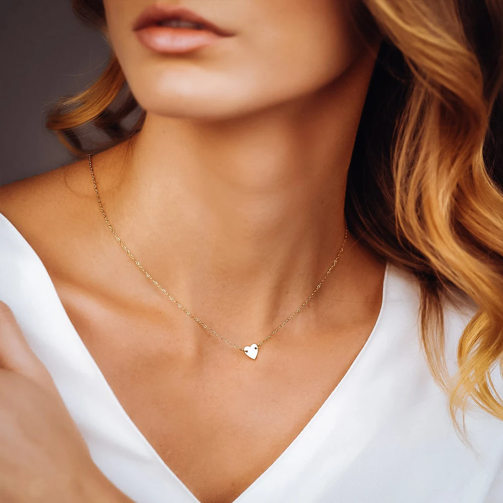 eManco LOVE Initial Stainless Steel Choker Necklace For Women Heart Necklace delicate short chain Valentine\'s gift