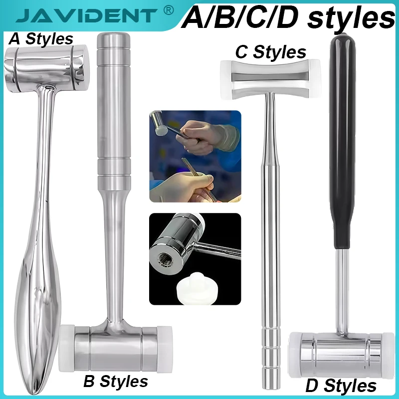Dental Extraction Tools with Double-Ended Stainless Steel Handle Nylon Bone Hammer Implant Fragmentation Hammer Oral Instruments