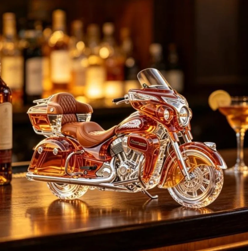 Vintage Motorbike Glass Liquor Decanter, Transparent Wine Aerator Bottle, Barware Ornament for Bourbon Vodka Whiskey Storage