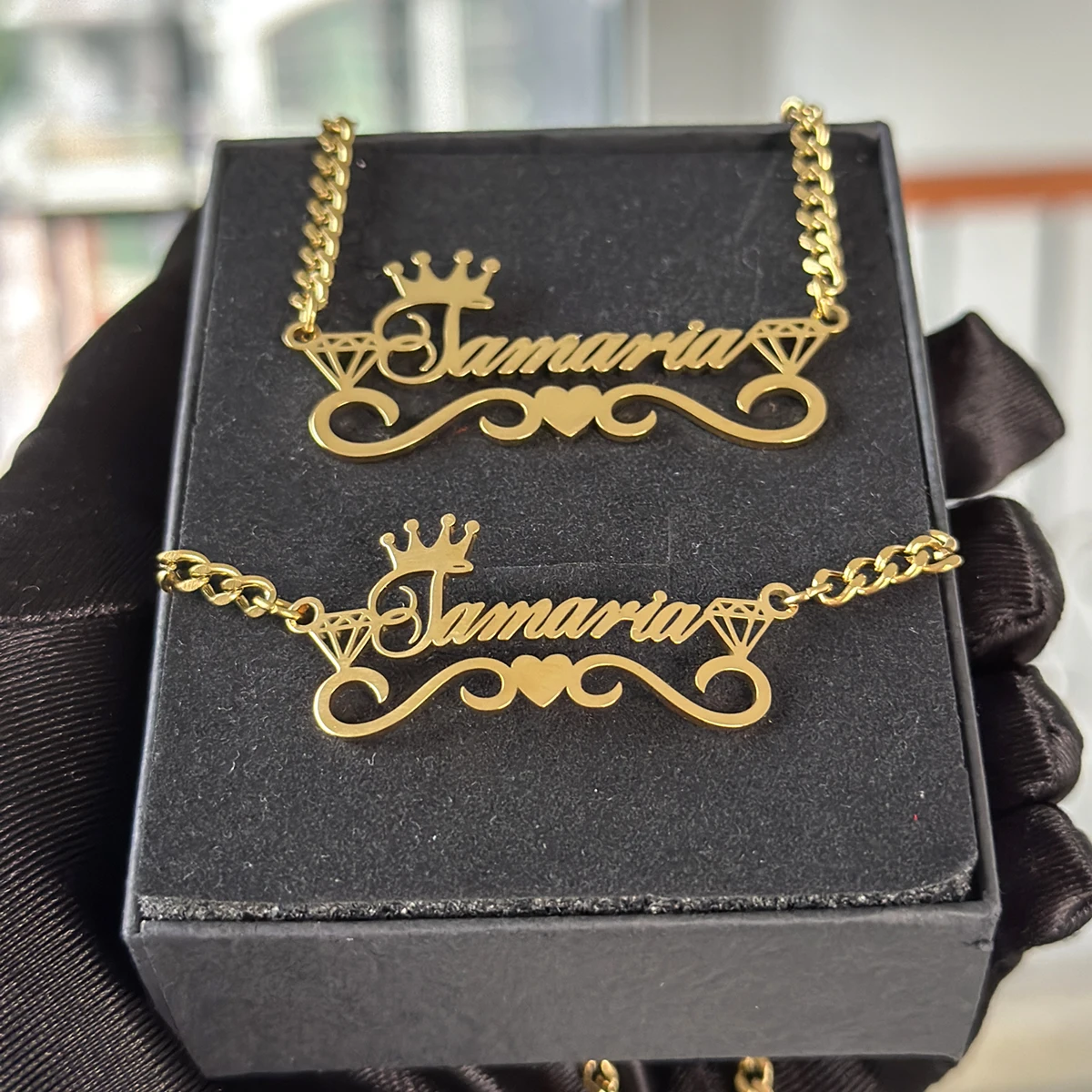 New Custom Name Suit With Crown Necklace Bracelet Set Personalized Cuban Chain Necklace Stainless Steel Nameplate Set For Women