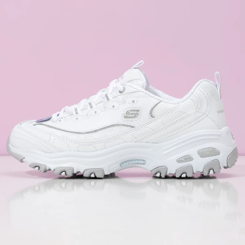 Skechers Women's White Shoes, Cushioning and Breathable Sports Shoes, Thick-Soled Panda Shoes, Dad Shoes, Casual Shoes 11959-Wht