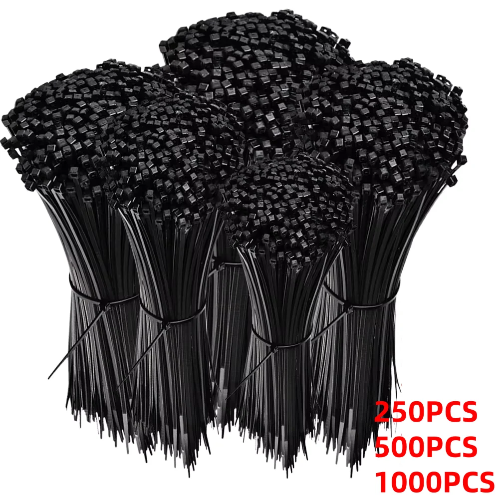 250/500/1000PCS Self-Locking Plastic Cable Tie Nylon Wire Zip Fasten Ring Loop Wraps Strap Black White Wholesale