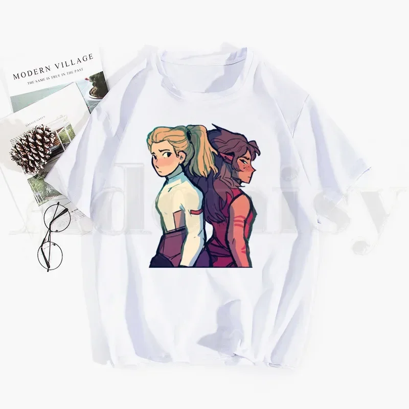 Adora Catra Love She Ra And Catra Cartoon Artwork Tshirt Hip Hop Girl Print Top Tees Harajuku Tshirts Fashion Summer T-shirt