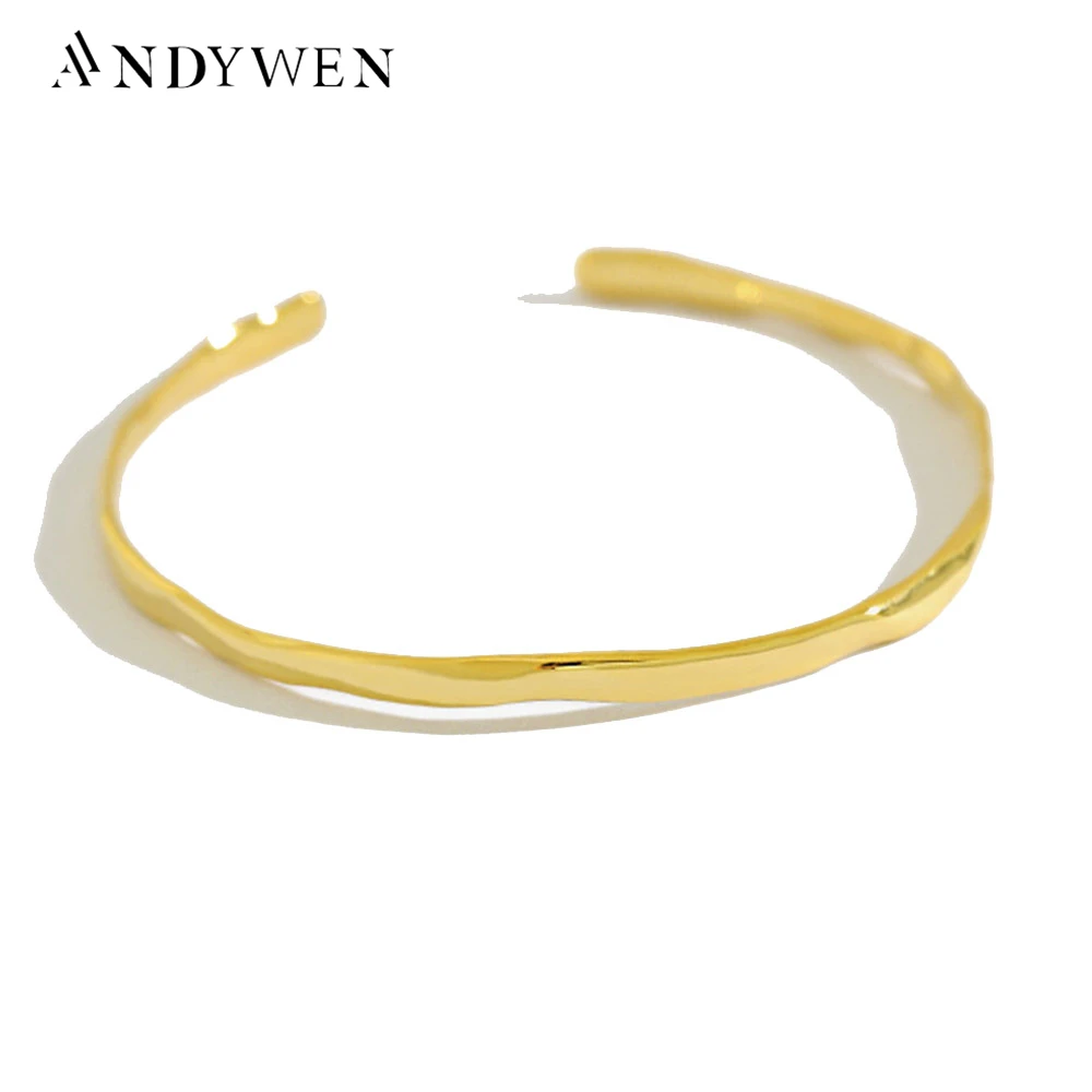 

ANDYWEN New 925 Sterling Silver Gold 2021 Simple Luxury Bangle Bracelet Thick Large Women Wedding Party Birthday Gift Jewelry