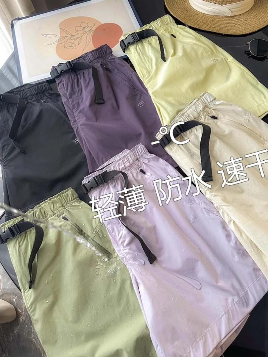 High Waist Workwear Shorts with Belt Buckle Outdoor Sun Protection Moisture Absorbent Quick Dry Utility Pants for Women