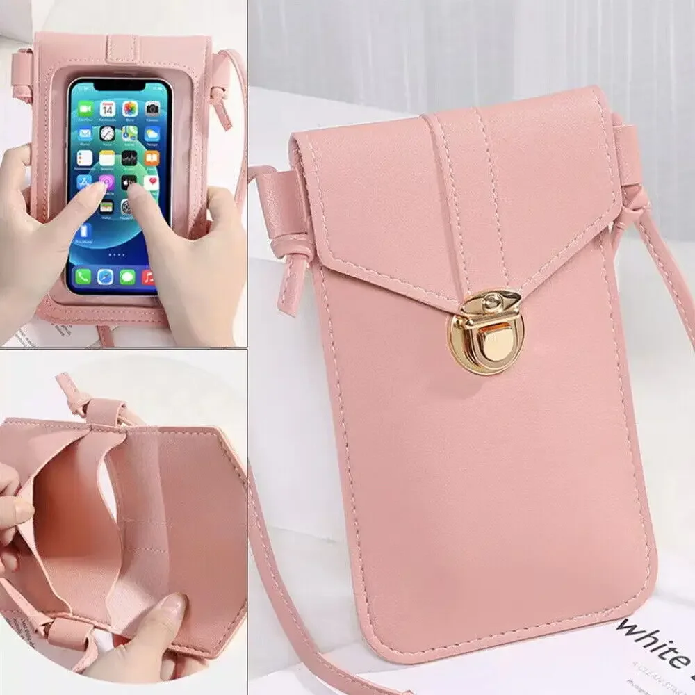 Bolso para mujer, bolso de hombro para teléfono, pantalla táctil, bolso para teléfono móvil, bolso cruzado de cuero PU, bolso, tarjetero, bolsos de mensajero, billetera