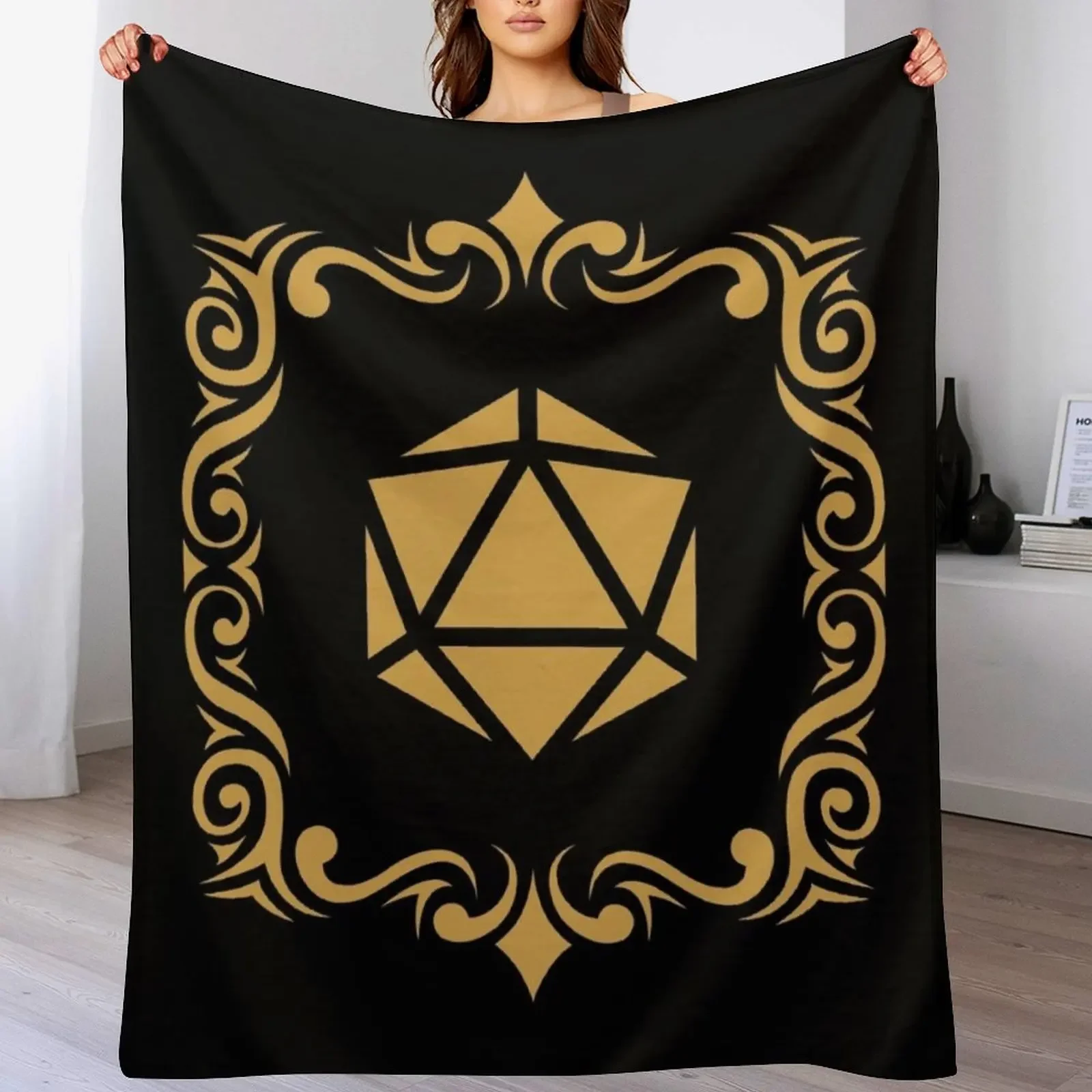 Bordered Tribal Polyhedral D20 Dice Tabletop RPG Gaming Throw Blanket manga sofa bed Blankets