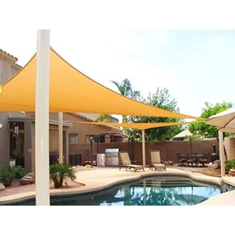 

20ft Oversized Triangle Garden Patio Sun Shade Sail UV Protected Desert Sand Easy Installation High Quality Heavy Duty PE Fabric