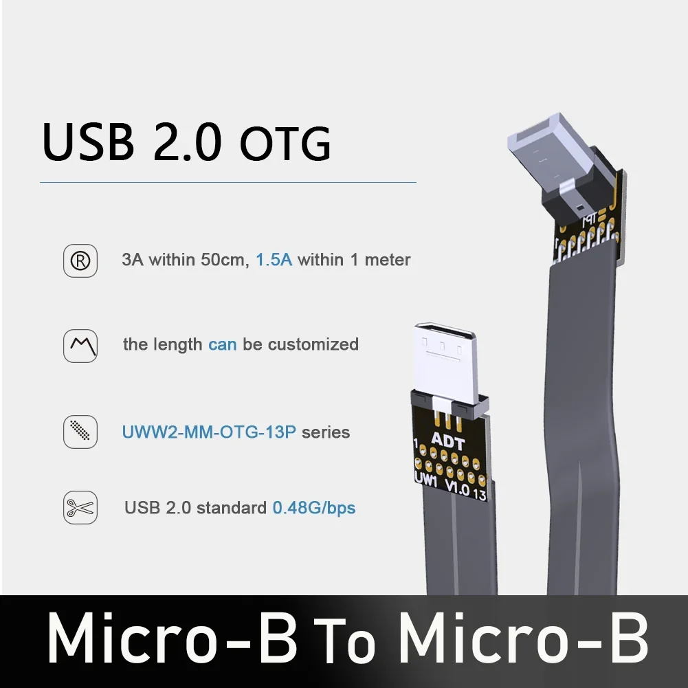 

13P Double 90 Degree USB 2.0 Male To Male OTGFlat Data Extension Cable Micro-B To Micro-B Angle Fpv Aerial Photography Cord ADT