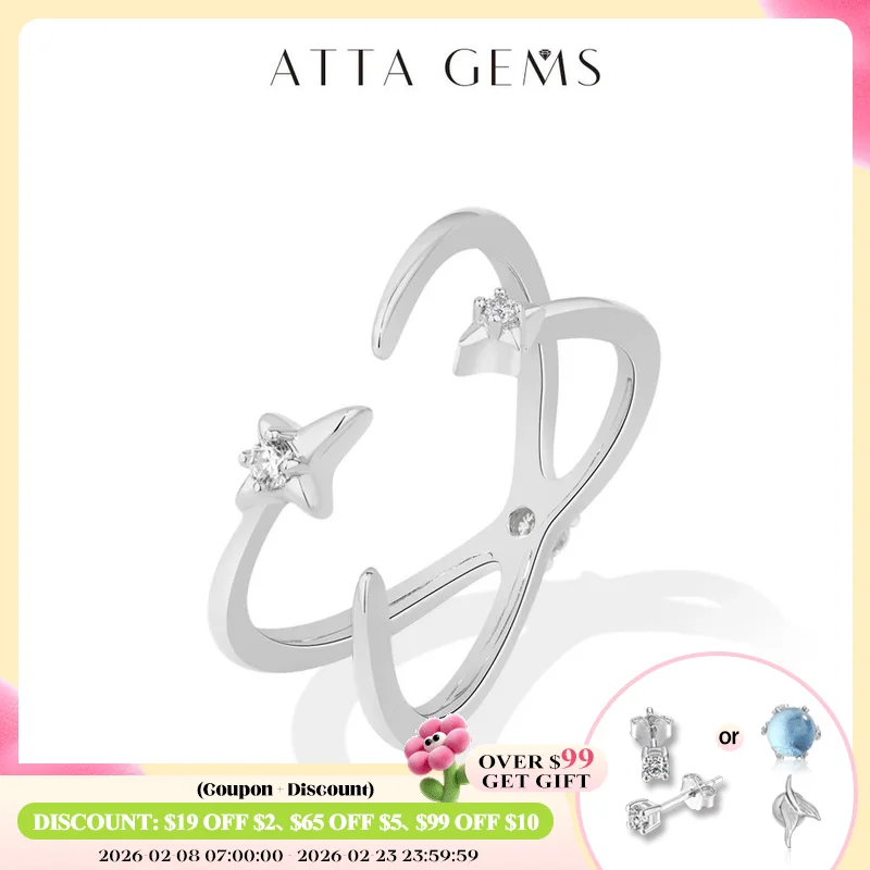 

ATTAGEMS Simple Unique Moissanite Rings Star Line Cross Design Pinky Ring Elegant Stackable for Women Men Fine Jewelry for Party