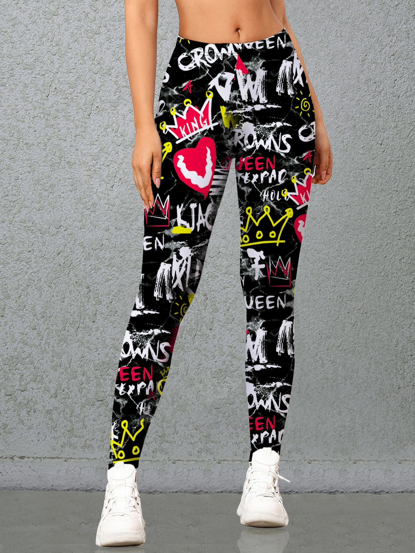 

Milk Silk Brushed Digital Print Graffiti Leggings European And American Tight-fitting Sporty And Elastic Nine-inch Pants