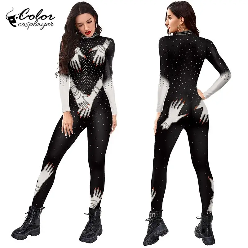 Color Cosplayer Black Women Jumpsuit Carnival Halloween Cosplay Costume Adult Bodysuit Fancy Stage Zentai Party Clothing