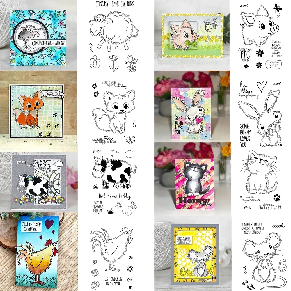 Niedliche kleine Lamm-/Fuchs-/Kuh-/Huhn-/Schweine-/Hasen-Enten-Stempel und Stanzformen für DIY-Scrapbooking, Dekoration, Basteln, Kartenherstellung