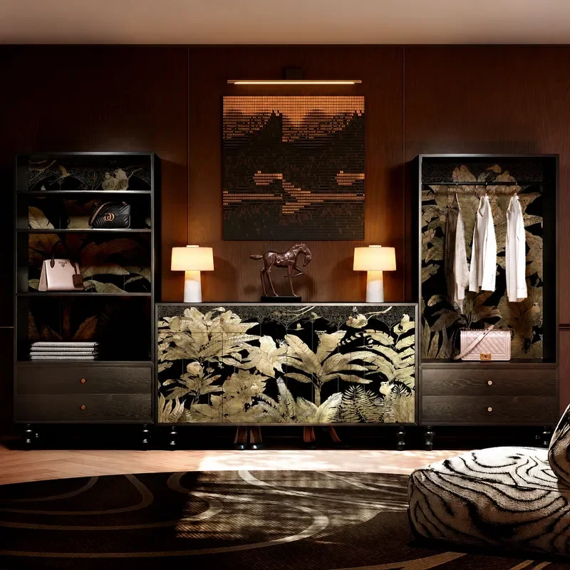 Modern Light Luxury Tropical Plants Flowers Birds Porch Cabinet Decorative Shoe Cabinet Household Secondary Cleaner Large