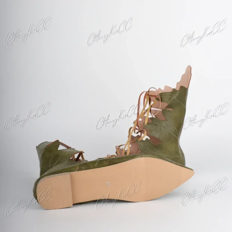 Middeleeuwse Gothic Retro Elf Heks Bladeren Veterschoenen Voor Vrouwen Mannen Cosplay Kostuum Carnaval Party Ridder Laarzen Accessoires