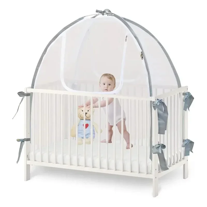 Protect the safety crib net with a tote bag from crawling out and insects and mosquitoes