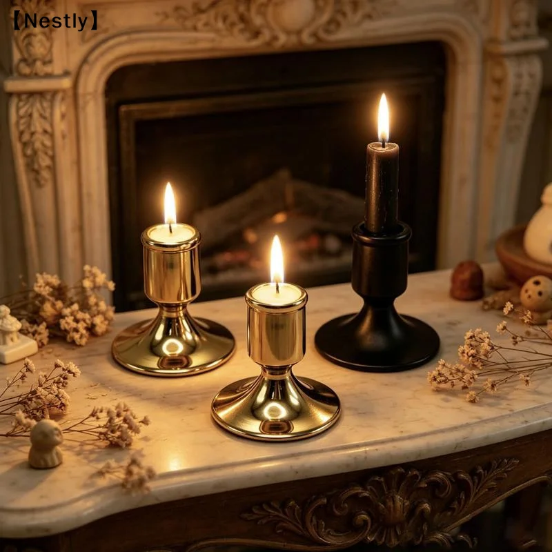 1PC Vintage Metal Chamberstick Candle Holder Teacup Shape Ridged For Home Decor Wedding Table〔Nest〕