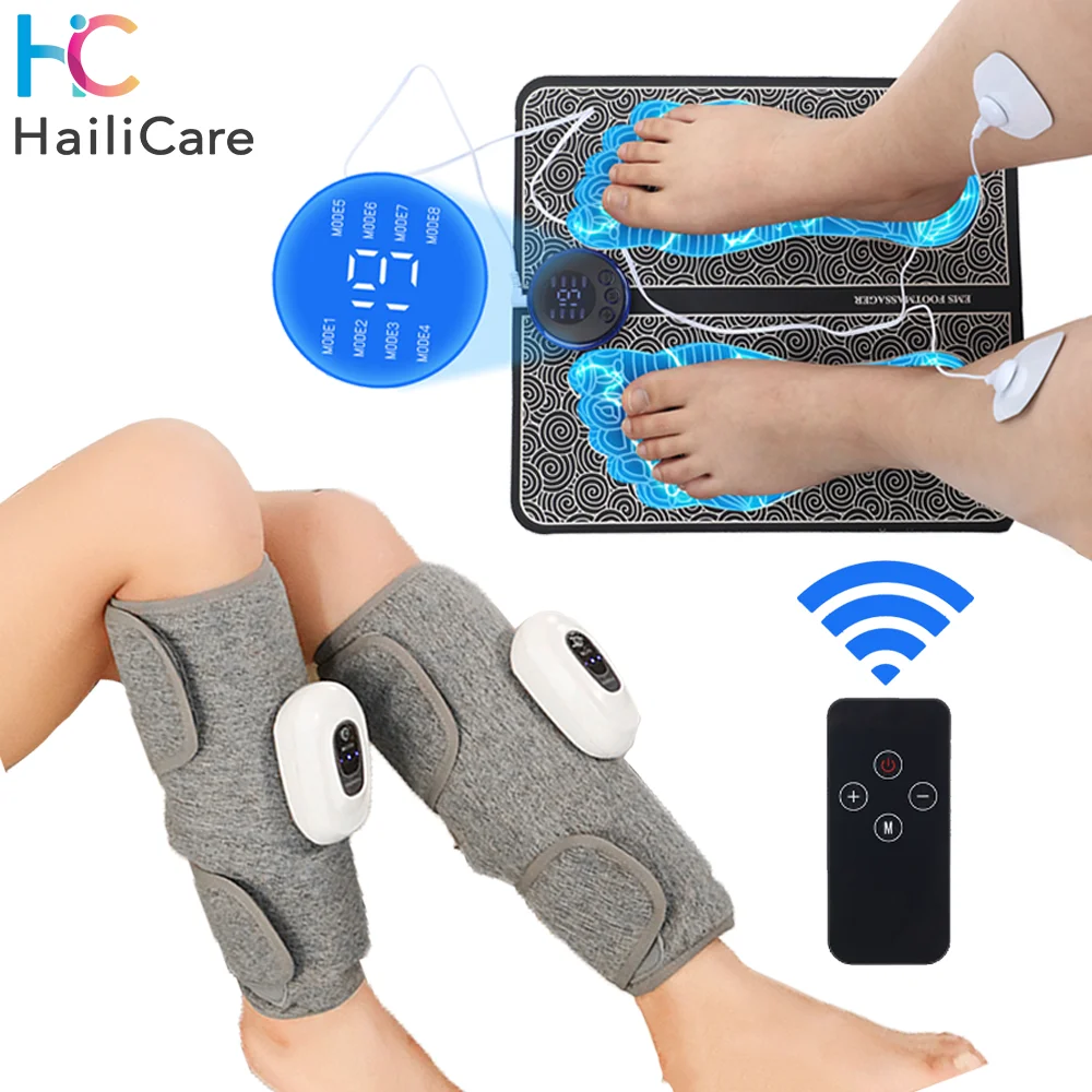 

EMS Electric Foot Massager Mat Muscle Stimulator 8 Mode Foot Pad Blood Circulation 3 Mode Heating Leg Air Compression Massager