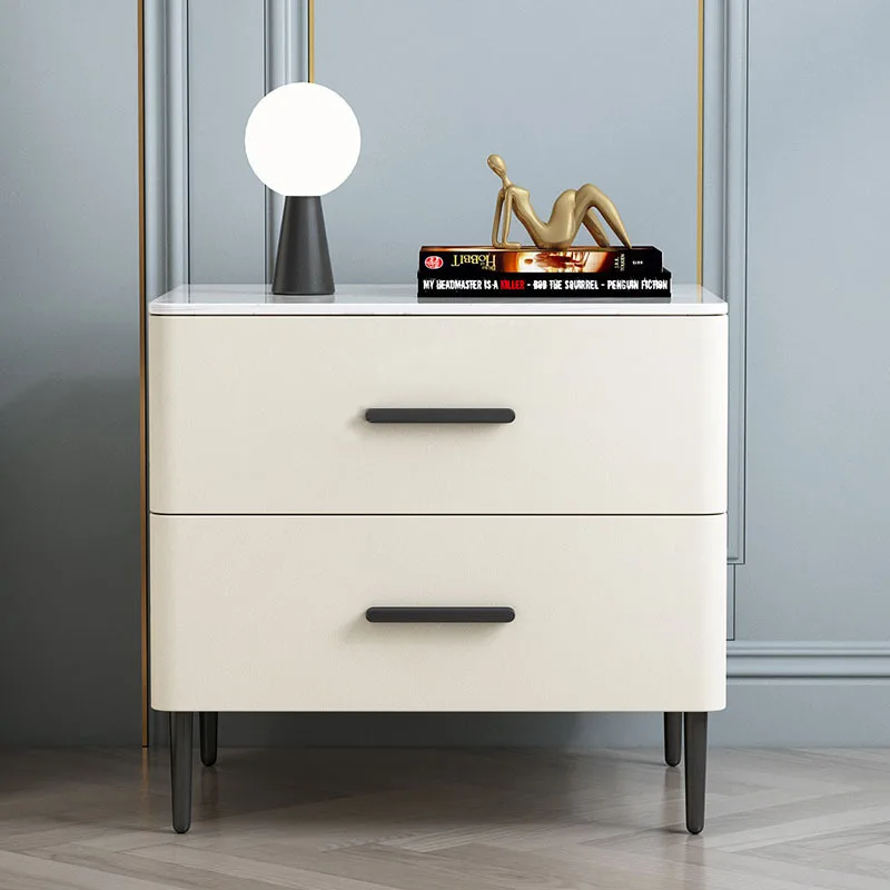 Creamy Rock Panel Nightstand - Add a Touch of Elegance to Your Bedroom with this Luxurious Piece of Furniture