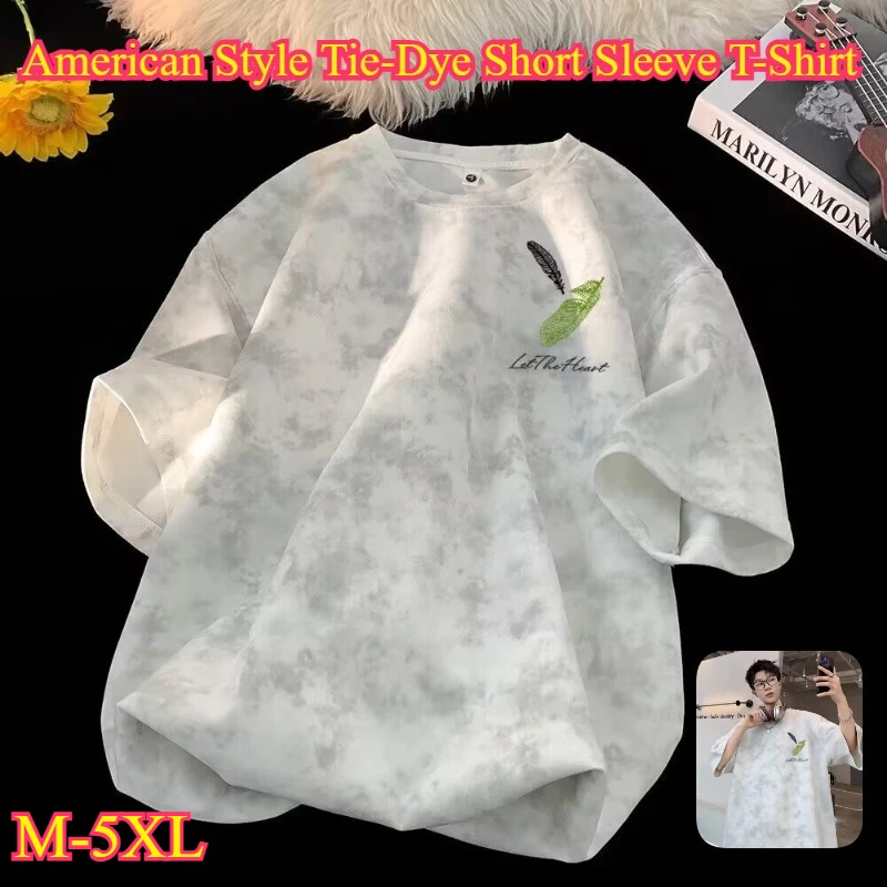 Camiseta de manga corta con estampado tie-dye para hombre, cuello redondo con estampado de plumas, para montañismo, senderismo, fiestas y camping, verano 2026