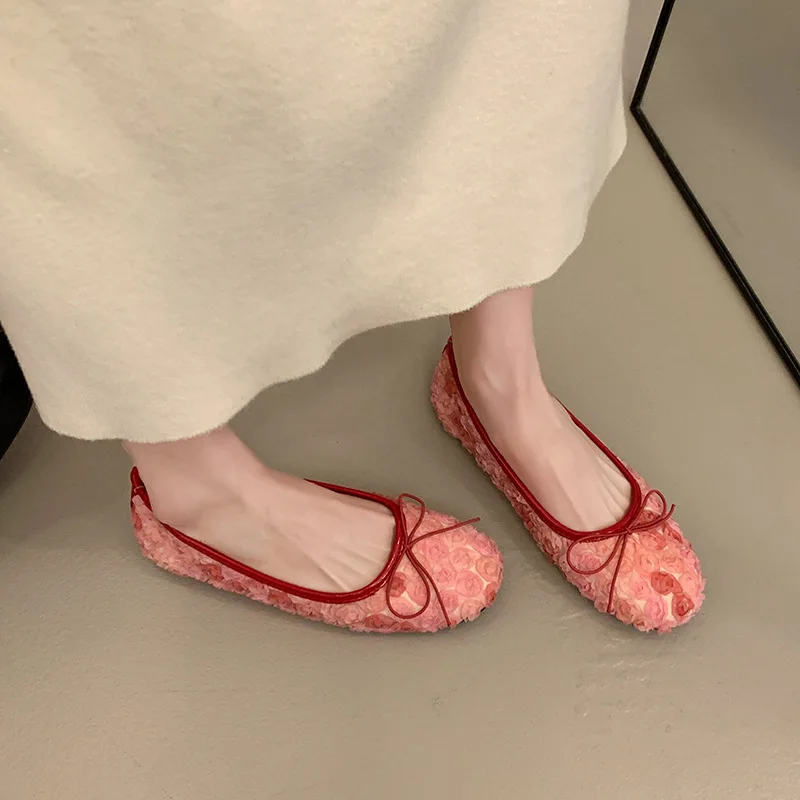 Women Mary Jane Shoes French Style Gentle Shallow Mouth Single Shoes Sweet Style Bow Flats Fairy Style Banquet Party Skirt Shoes