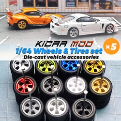 1/64 Wheels with Detachable Rubber Tires Electroplated Color Five spokes or Model Cars Refiting Parts for Hotwheels (5 sets)