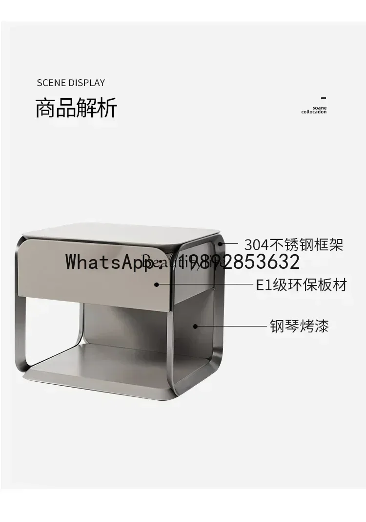 HH2 4 طاولة بجانب السرير فاخرة وخفيفة وحديثة وبسيطة ومصممة من الخشب الصلب لغرفة النوم