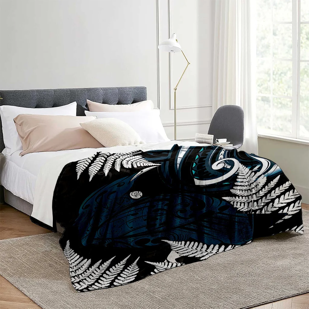 Custom Tui Bird Blanket Maori Fern Pattern Personalized Name Fleece Throw All Season Soft Warm Bedding Home Decor Gift