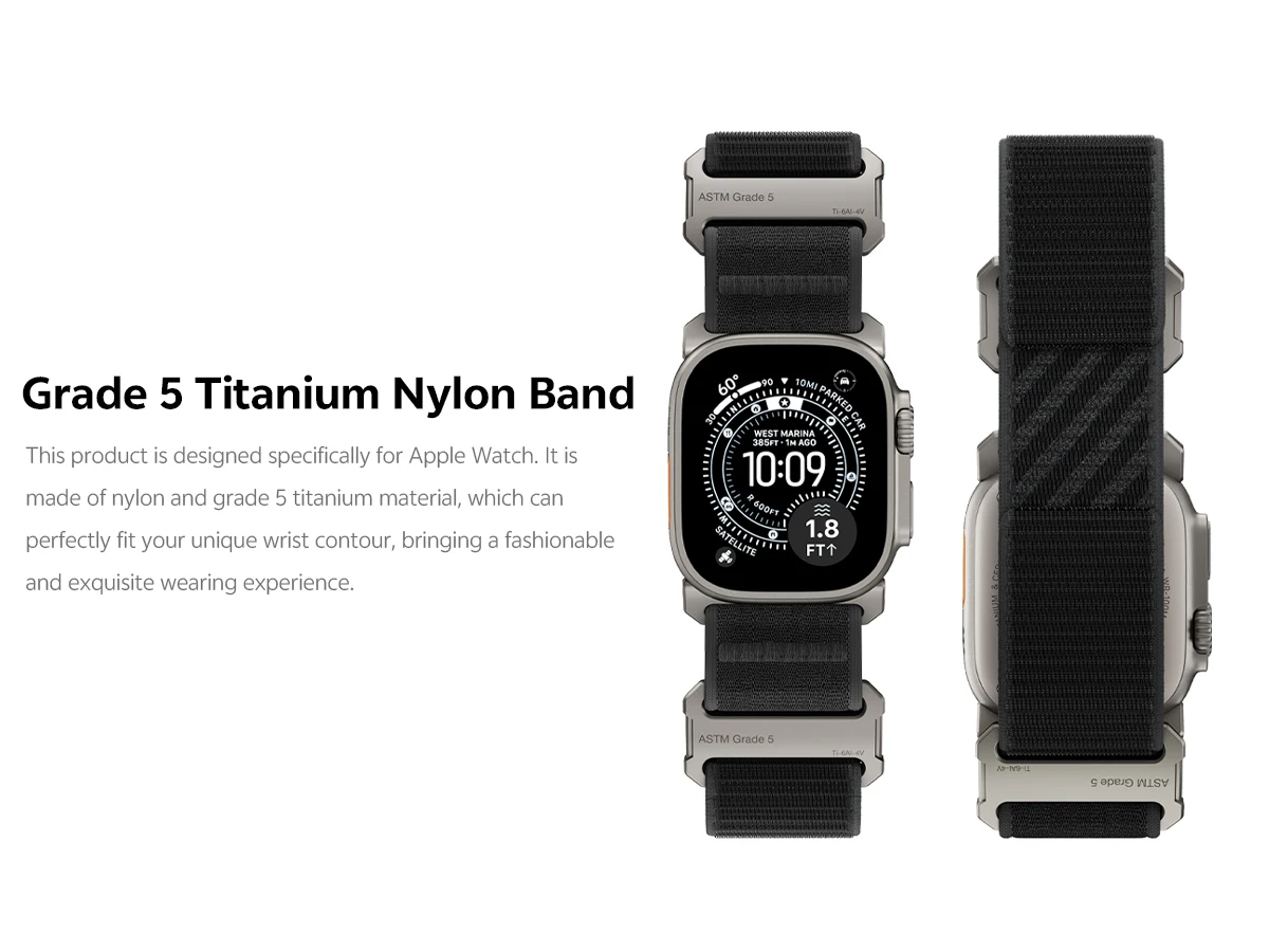 LULULOOK Titan-Nylon-Armband der Klasse 5 für Apple Watch Ultra 49 46 45 44mm, Titan-Armband für iWatch Ultra 3 S11 10 SE 9 8 7 6 5 4 – Detail 2