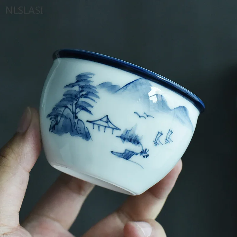 120ml Chinese Blue and White Porcelain Teacup Hand-painted Lotus Master Cup Porcelain Tea Bowl Tradition Tea Accessories