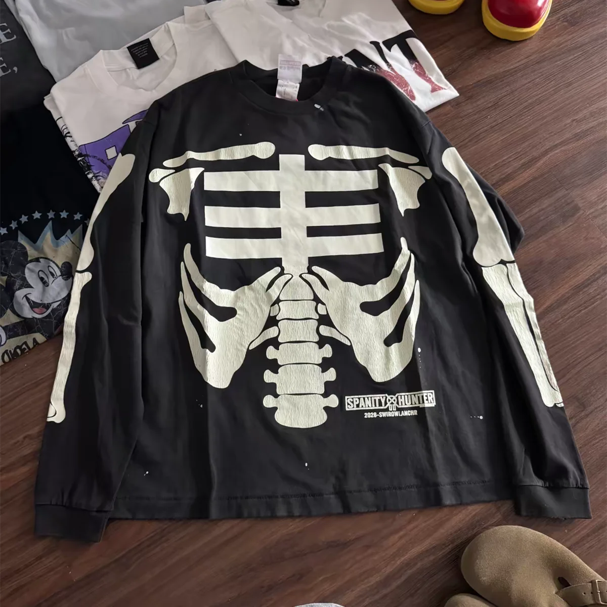 Saint Night-lit Skeleton Pattern Long Sleeved T-Shirt Men Women High Quality T Shirt Top Tee