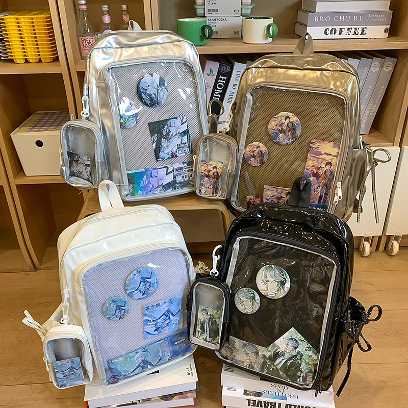 

Лидер продаж, большие размеры, японские школьные сумки для студентов, рюкзак с булавкой из искусственной кожи и прозрачным кошельком для монет