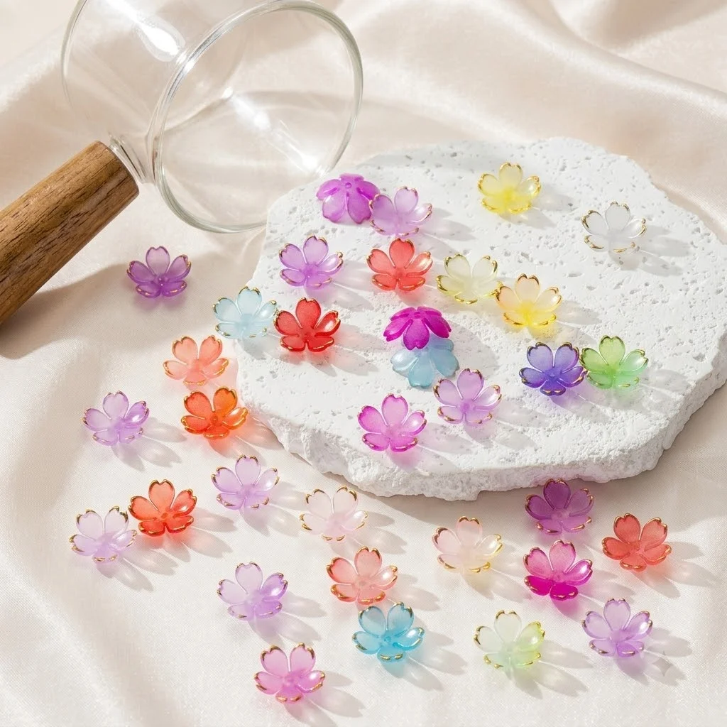 50 Stück Blumen-Acrylperlen, 18 mm, bunte Kirschblüten-Perlen für die Schmuckherstellung, DIY, handgefertigte Armbänder, Ohrringe, Zubehör – Detail 1