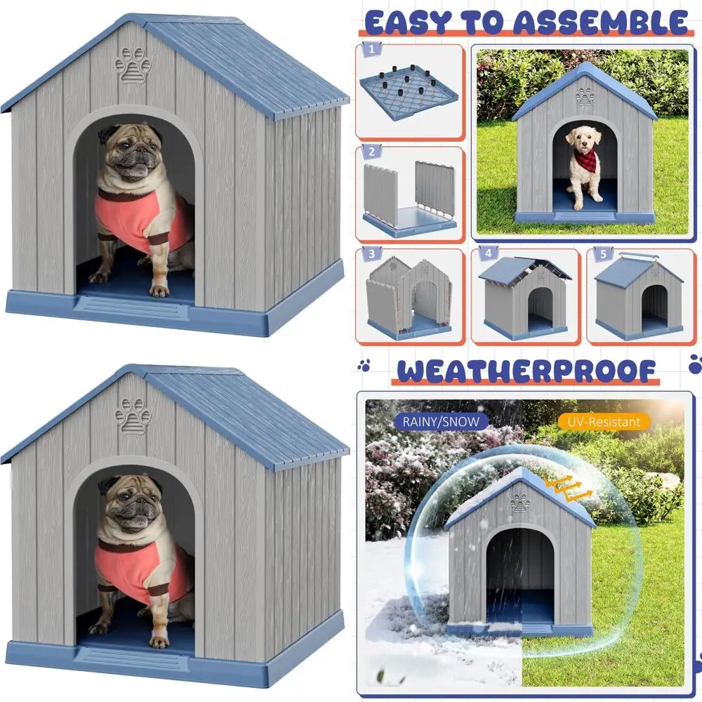

Weatherproof Plastic Dog House with Air Vents and Elevated Floor for Small to Medium Dogs - Easy Assembly and Cleaning (Blue)