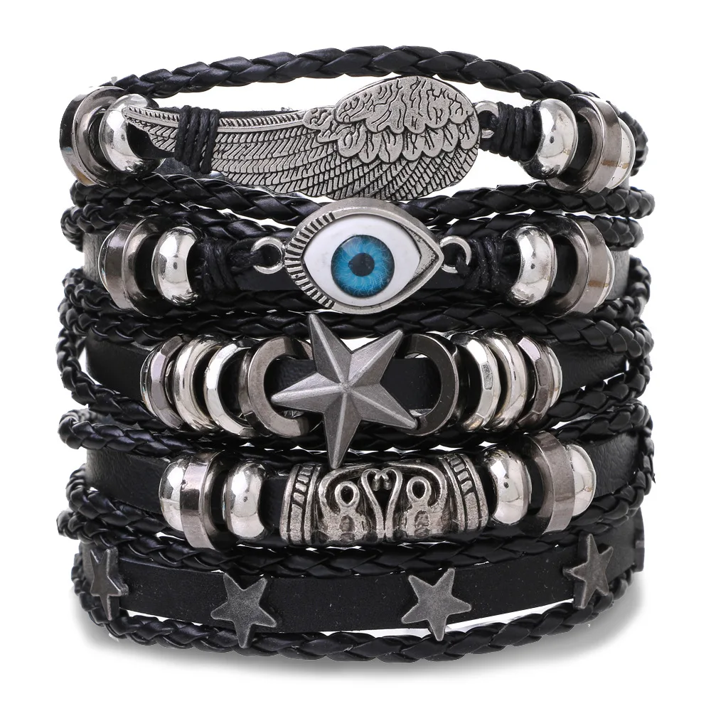 1 mode armband Viking armband voor mannen handarmbanden geweven schedel handsieraden verstelbare lederen set armband voor leer