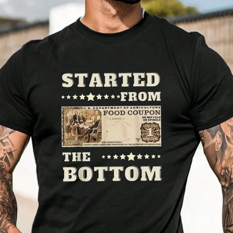 

Started From Bottom Food Stamp Coupon Stars Men's Fashion T-shirt Casual Trendy Tshirts For Summer Short Sleeve Comfortable Tops