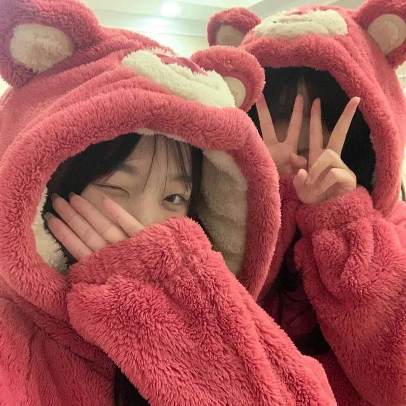 

DY20MINISO взрослый клубничный медведь косплей костюм халаты кигуруми комбинезон аниме ночная рубашка Хэллоуин мультфильм пижамы25