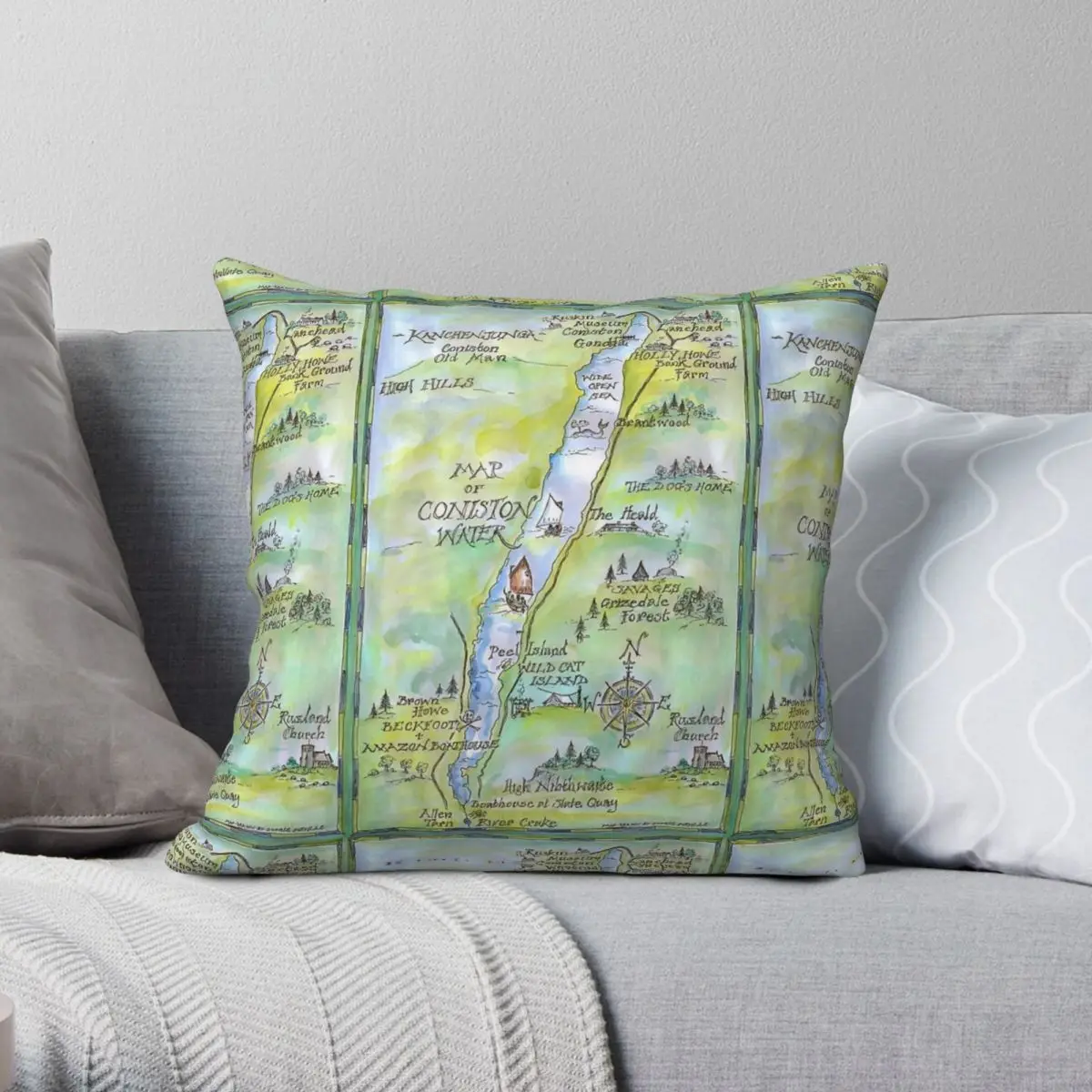 Swallows And Amazons Map Of Coniston Water Square Pillowcase Polyester Linen Velvet Creative Zip Decor Bed Cushion Case