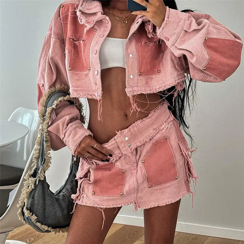 Color Patchwork Casual Mini Cargo Skirt Women Y2k 2023 Autumn Fashion Denim Pocket Button Fly Short Skirs Streetwear