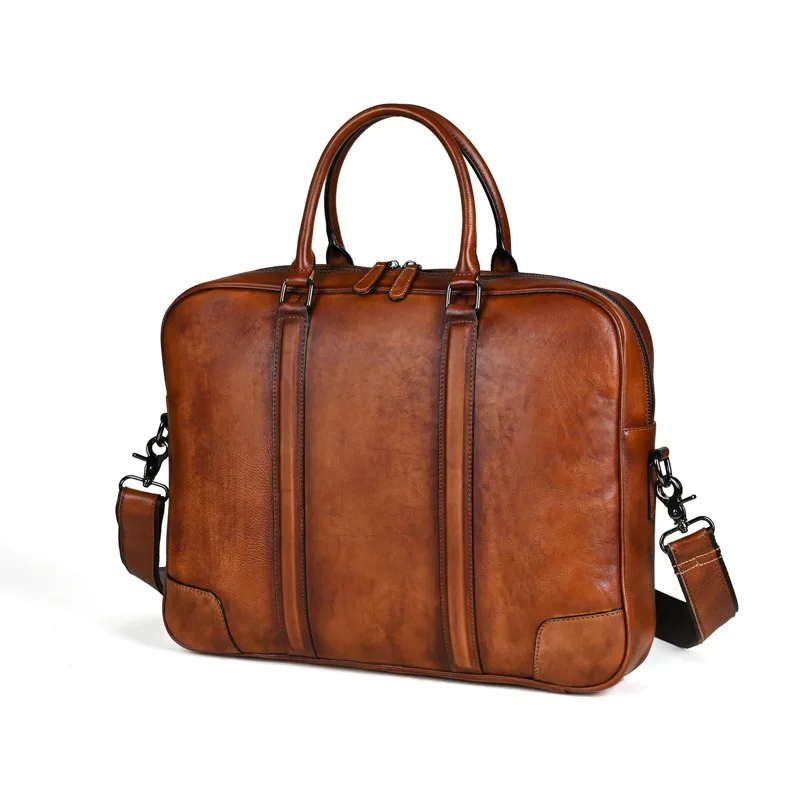 Nesitu vintage marrom a4 couro genuíno 14 ''portátil escritório executivo maleta masculina carteira bolsa mensageiro de negócios m005
