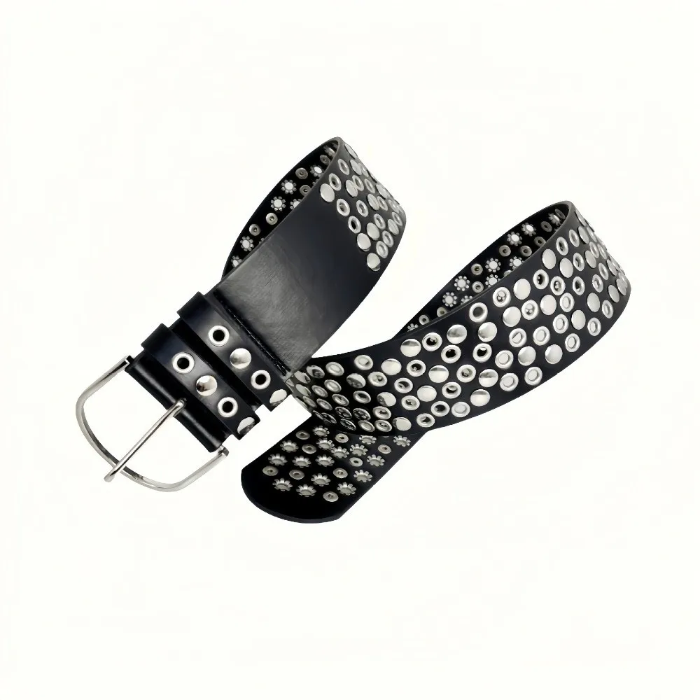 Versatile Rivet Wide Belt Heavy-Duty Design Personalized Punk Studded Belt Adjustable Multiple Holes Retro-style Decorative Belt