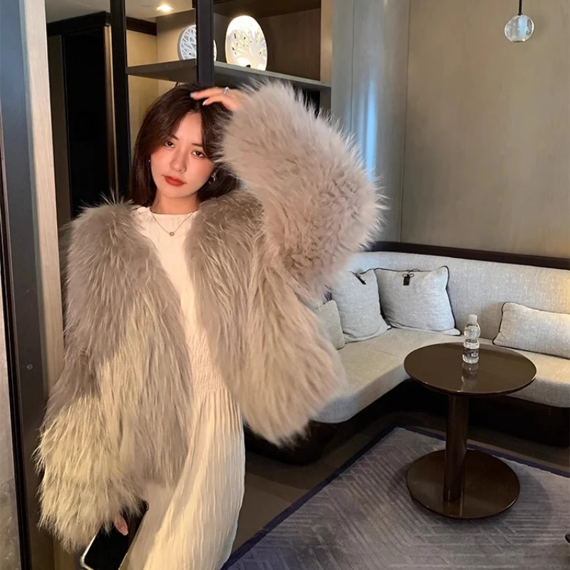 YOLANFAIRY Double-sided weaving women’s real whole raccoon fur coats luxury winter warmth fashion short natural raccoon fur 2025