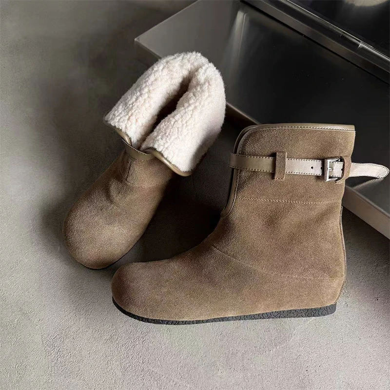

Women's Frosted Boots Plus Size Trend Winter Boots Ankle Low Heels Warm Botas Mujer Belt Buckle Design Snow Boots With Fur Shoes