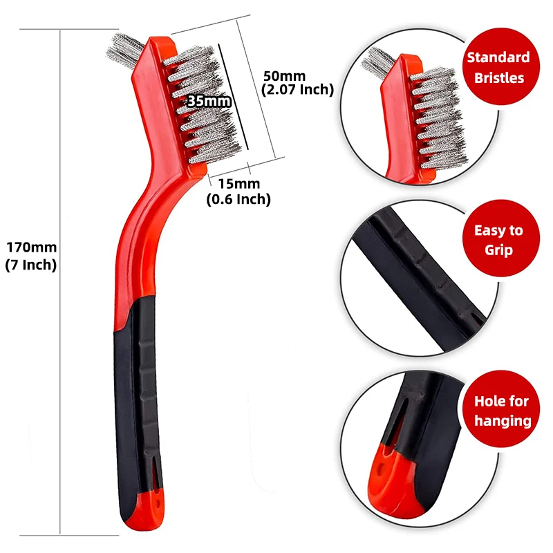 طقم فرشات من أسلاك فولاذية لتنظيف الخدش ، نحاسي نايلون ، فولاذ مقاوم للصدأ ، تنظيف طلاء الأوساخ ، 7 بوصة ، 3 بوصة