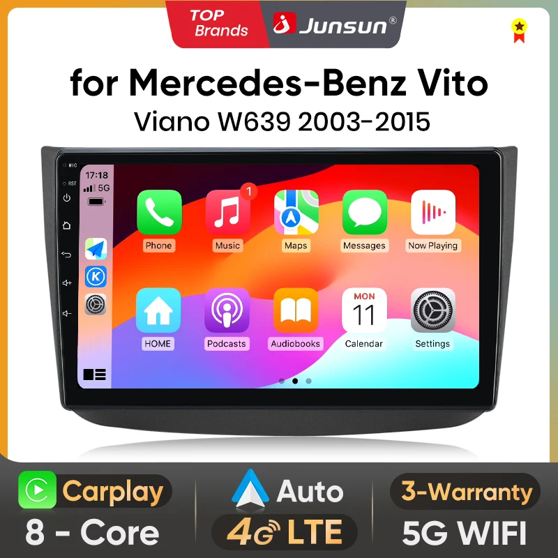 Junsun 8 Core Wireless CarPlay Android Auto Auto Radio Für Mercedes Benz Vito 2 W639 Viano 2 2003-2015 4G WiFi GPS Navigation