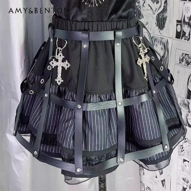 Original Design Y2K Hot Girl PU Leather Women's Skirt 2025 Summer New Black Gray Sweet Cool Puffy Punk Rock Mini Skirts Ladies