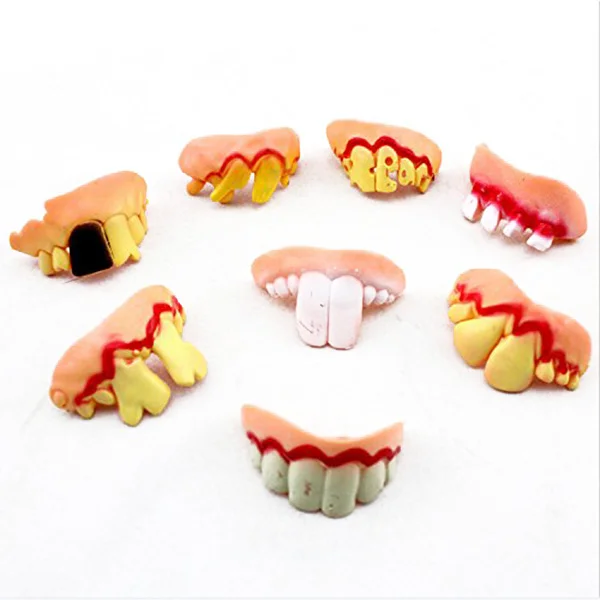 Dientes postizos de juguete para piezas, accesorio para dentadura Artificial, divertido y loco, para Halloween y Pascua, 5 unidades