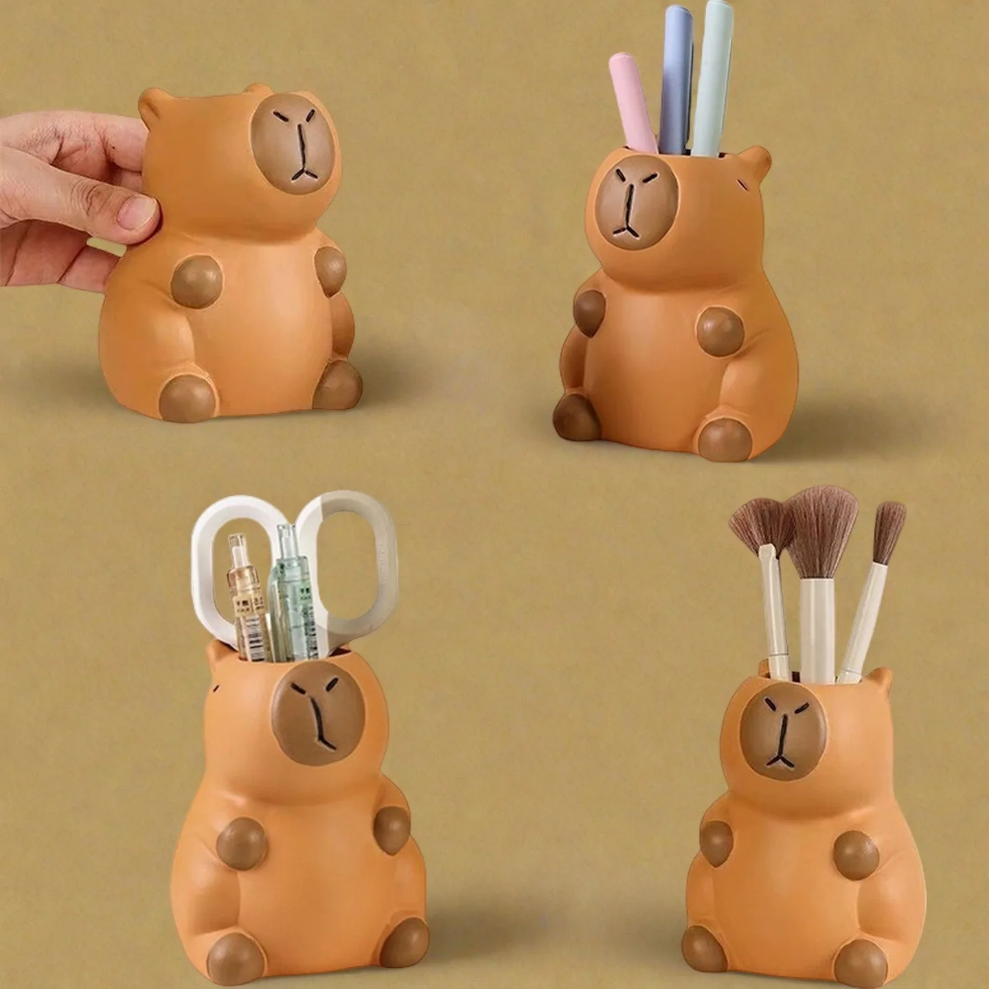 Pen Holder, Pencil Holder for Desk, Cute Capybara Shape, Makeup Brush Holder, Desktop Organizer Pen Cup for Office Home Decor